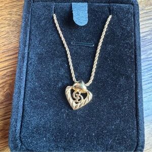Christian Dior Gold Heart Initial Necklace (w/ COA)